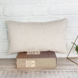 Color Block Lumbar Pillow Cover Camel Faux Leather & Linen - thumbnail 2