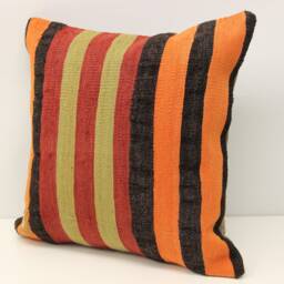 Handmade Kilim Pillow Cover 18x18, Wool Cotton Blend - thumbnail 3