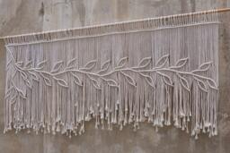 Macrame Leaf Large Wall Hanging, Boho Bedroom Decor, Kitchen Curtain