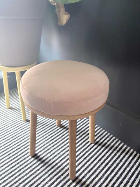 Round Oak & Velvet Dressing Table Stool Upholstered in A Luxury Fabric - image 1
