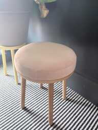 Round Oak & Velvet Dressing Table Stool Upholstered in A Luxury Fabric - thumbnail 1