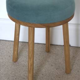 Round Oak & Velvet Dressing Table Stool Upholstered in A Luxury Fabric - thumbnail 3