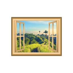 Green Hills Decal Palm Trees 3D Window Frame Beautiful Wall Mural - Vwaq Nw37 - thumbnail 2