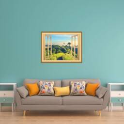 Green Hills Decal Palm Trees 3D Window Frame Beautiful Wall Mural - Vwaq Nw37 - thumbnail 1