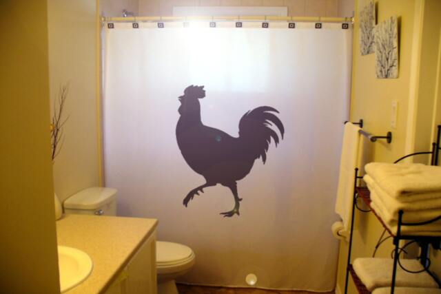 Rooster Shower Curtain, Farmhouse Bathroom Decor, Extra Long Fabric - image 1