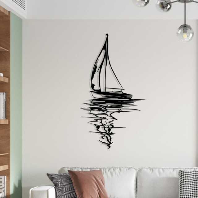 Sailboat Metal Wall Art, Coastal Nautical Decor For Living Room, Minimalist Ocean Scene Gift