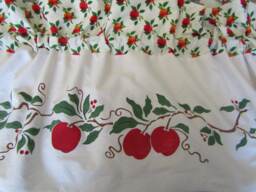 Hand Stenciled Lined Apples Kitchen Leaves Autumn Fall Harvest Berries Vine Fruit Curtain Valance - thumbnail 1