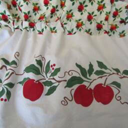 Hand Stenciled Lined Apples Kitchen Leaves Autumn Fall Harvest Berries Vine Fruit Curtain Valance - thumbnail 2
