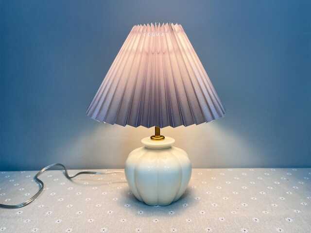 Handmade Ceramic Table Lamp With Grey Pleated Shade - image 1