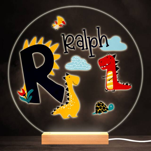 Dinosaur Alphabet Letter R Colourful Round Personalised Gift Lamp Night Light - Bedroom - image 1