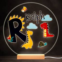 Dinosaur Alphabet Letter R Colourful Round Personalised Gift Lamp Night Light - Bedroom