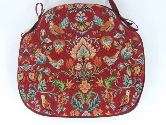 William Red Tapestry - William Morris Design Large Spindle Back Tie-On Seat Pads Dining/Patio/Garden/Kitchen - image 1
