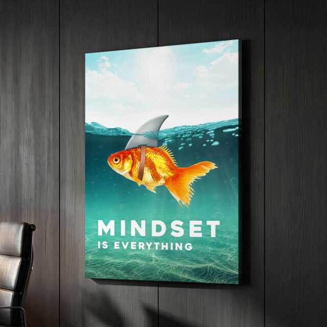 Mindset Is Everything Fish Shark Fin Motivational Inspirational, Framed Canvas Wall Art Poster Print, Home Office & Room Decor, Gift Idea - image 1
