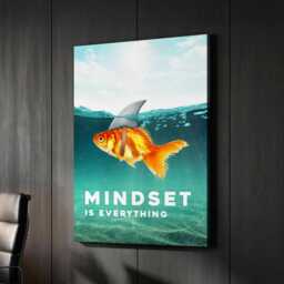 Mindset Is Everything Fish Shark Fin Motivational Inspirational, Framed Canvas Wall Art Poster Print, Home Office & Room Decor, Gift Idea - thumbnail 1