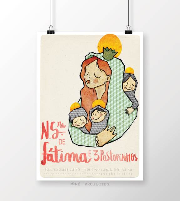 Original Portuguese Our Lady Of F??tima & 3 Shepherds Wall Art Printing Poster Illustration Print Drawings Graphic Design Work Home Decor - image 1