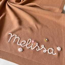 Personalized Baby Blanket, Hand Embroidered Cotton Knit, Shower Gift - thumbnail 2