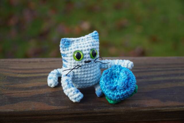 Crochet Blueberry Cat Figurine Handmade Cotton Sculpture - image 1