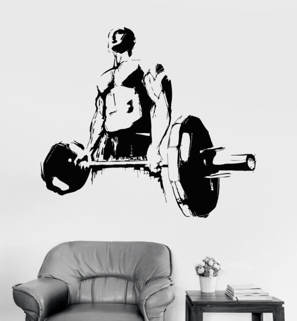 Wall Vinyl Decal Bodybuilder Gym Sport Fitness Barbell Decor 2374Di - image 1