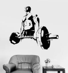 Wall Vinyl Decal Bodybuilder Gym Sport Fitness Barbell Decor 2374Di - thumbnail 1