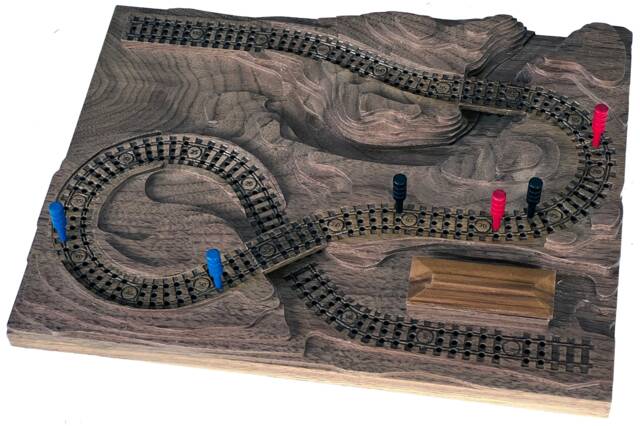 Walnut 3D Railroad 3-Track Cribbage Board
