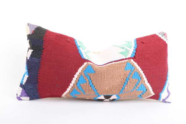 Handwoven Kilim Lumbar Pillow Cover Vintage Turkish Rug, 12x24 - image 1