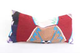 Handwoven Kilim Lumbar Pillow Cover Vintage Turkish Rug, 12x24 - thumbnail 1