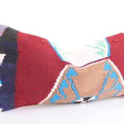 Handwoven Kilim Lumbar Pillow Cover Vintage Turkish Rug, 12x24 - thumbnail 3