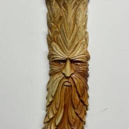 Hand Carved Wooden Green Man Wall Plaque Log Statue Half - Various Sizes. Outdoor Garden Sculpture - thumbnail 3