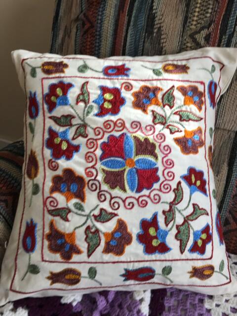 Suzani Pillowcase Real Uzbek Suzani Embroidered in Nurata, Bukhara, Samarkand, Shakhrisabz - image 1