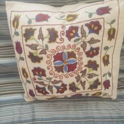 Suzani Pillowcase Real Uzbek Suzani Embroidered in Nurata, Bukhara, Samarkand, Shakhrisabz - thumbnail 4