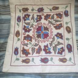 Suzani Pillowcase Real Uzbek Suzani Embroidered in Nurata, Bukhara, Samarkand, Shakhrisabz - thumbnail 3