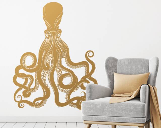 Large Octopus Wall Decal - Gold Vinyl Decal, Silver Decals, Stickers, Decor, Decor For Gifts & More - image 1