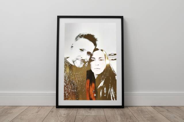 Foiled Portraits - Valentine Gift Bespoke Print Photo Art Couple Wedding Engagement Metallic A4 A5 - image 1