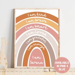 I Am - Personalised Rainbow Childs Print Neutral Nursery Decor Playroom Kids Bedroom Colourful Wall Art Gift - thumbnail 1
