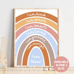 I Am - Personalised Rainbow Childs Print Neutral Nursery Decor Playroom Kids Bedroom Colourful Wall Art Gift - thumbnail 2