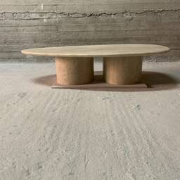 "Oval Marble Coffee Table - Guitar Pick Shape White Carrara, Black Marquina, Viola, Gold, Grey 55""x31.5""x15" - thumbnail 2