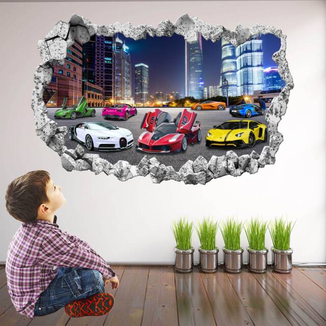 Supercars Wall Decal Sticker - Sports Cars Mural , Poster Print Art Boys Bedroom Decor Kr2 - image 1