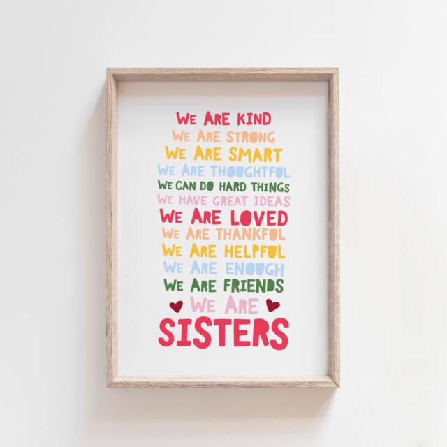 Sister Print, Girls Bedroom Decor, Sign, Quote, Rainbow, Nursery Prints, Wall Art, Siblings Colourful - image 1