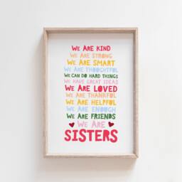 Sister Print, Girls Bedroom Decor, Sign, Quote, Rainbow, Nursery Prints, Wall Art, Siblings Colourful - thumbnail 1