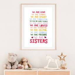 Sister Print, Girls Bedroom Decor, Sign, Quote, Rainbow, Nursery Prints, Wall Art, Siblings Colourful - thumbnail 2