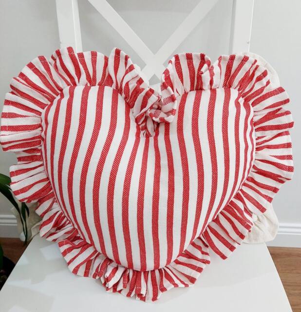 Bohemian Striped Heart Pillow Cover Linen Frill Edges - image 1