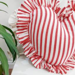 Bohemian Striped Heart Pillow Cover Linen Frill Edges - thumbnail 3