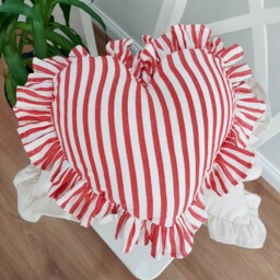 Bohemian Striped Heart Pillow Cover Linen Frill Edges - thumbnail 2