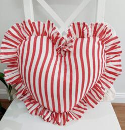 Bohemian Striped Heart Pillow Cover Linen Frill Edges - thumbnail 1