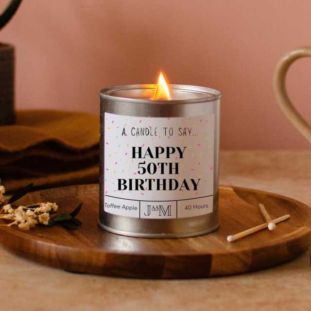 50Th Birthday Candle For Her. Wood Wick Gift. Happy Gift Box - image 1