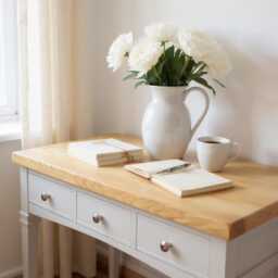 Oak Top Dressing Table Solid Wood Vanity Desk - thumbnail 2
