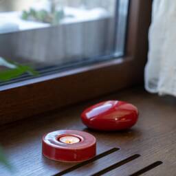 Red Ceramic Handmade Candleholder For Tealight Candles ~ Pottery Candle Holder Home Fragrance ~Home Decor Gift, Housewarming Gift -Caleo - thumbnail 3
