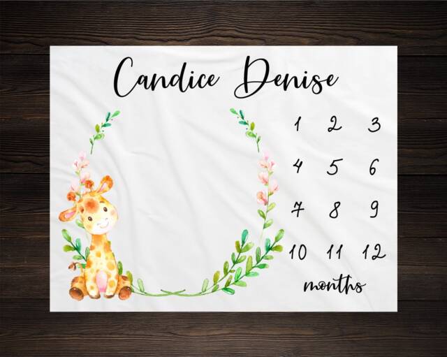 Giraffe Milestone Blanket Month Baby Watch Me Grow Growth Tracker Safari Shower Personalize Newborn Gift - image 1