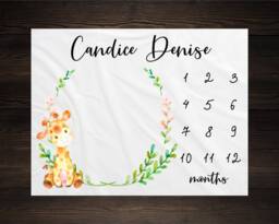 Giraffe Milestone Blanket Month Baby Watch Me Grow Growth Tracker Safari Shower Personalize Newborn Gift - thumbnail 1