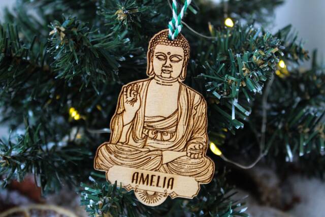 Personalised Yoga Christmas Ornament Buddhist Buddha Yogi Wood Custom Bauble Laser Engraved Rustic Wooden Name Decoration Irish - image 1